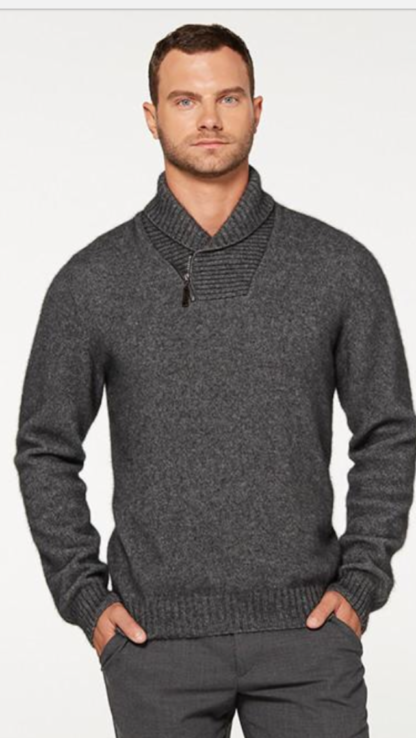 Shawl collar sweater with short zip